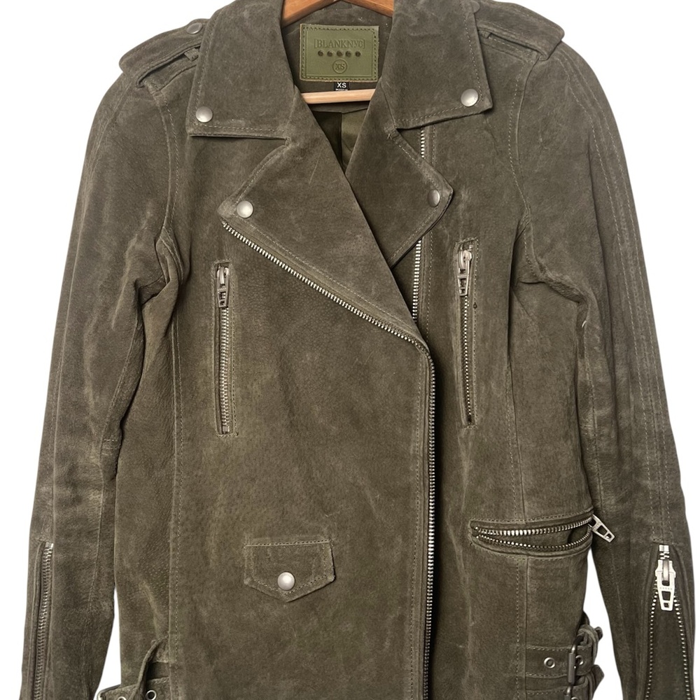 BLANKNYC Jacket XS Suede Olive Green Zip Snap Moto Lined Biker - Picture 14 of 15